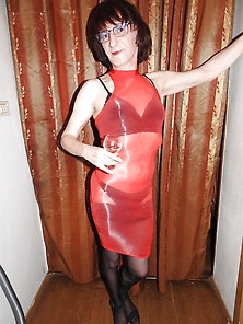 Hana Has Fun In Her Red Sheer Dress 3