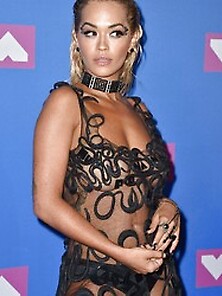 Rita Ora Braless In See Thru Dress At The Mtv Video Awards