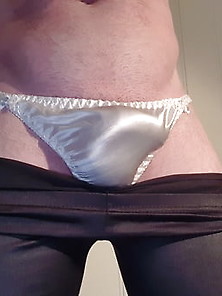 Man In White Satin Panties And Shiny Black Lycra Leggings