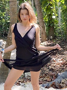 Gorgeous Melena Maria Rya Posing In A Black Dress Outdoors