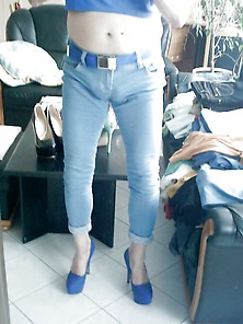 Dwim - Very Tight Blue Pants & High Heels 01