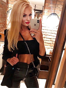 Stunning Russian Milf Blonde Babe Sexy Legs Leather Heels