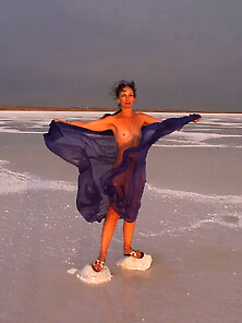 On Sunset-Light With Deepblue Shawl On Salt- Lake