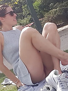 Upskirt Of A Woman In Gray Dress