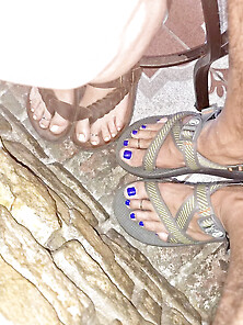 Foot Fetish Couple Shows Off Blue And Pink Toes