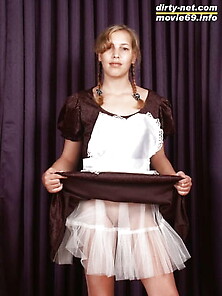 Teen Nathalie Poses As A Maid And Strips