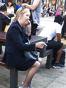 Street Pantyhose - Smoking Granny In Black Tights